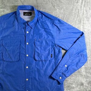 Orvis Trout Mens Button Down Shirt Long Sleeve Blue Fishing Outdoor Medium